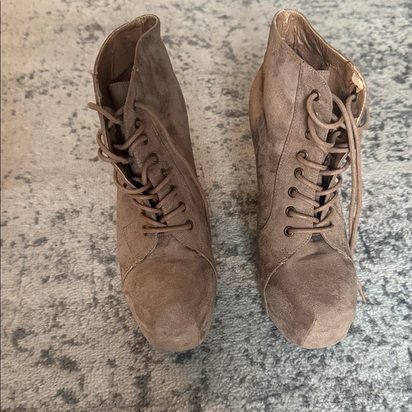 Tan Suede Platform Ankle Boots - Picture 2 of 4